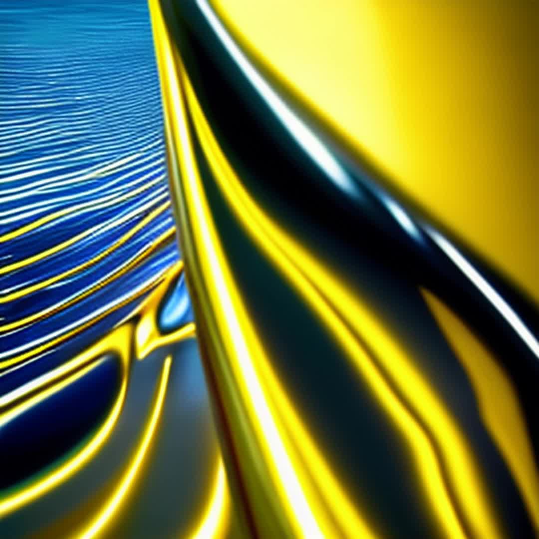 Liquid silver curvy female riding golden surfboard, reflective metallic surface, abstract futuristic, fluid dynamic movements, smooth graceful, shimmering light, soft shadows, high contrast, closeup, high frame rate motion, highly detailed sharp focus, rendered by octane, 4K resolution, vibrant shine, intricate reflections and splashes toward foreground, dramatic lighting, studio quality, captivating mesmerizing Martian ocean tube wave tide visuals