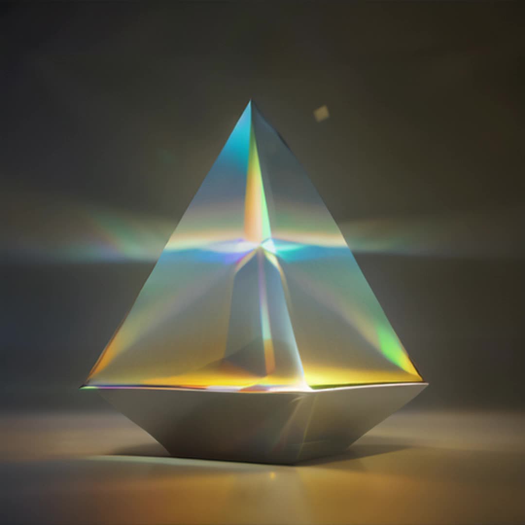 Massive prism, bursting light, spectral colors, radiant beams, intricate reflections, vibrant glow, illuminating surroundings, ethereal atmosphere, beams refracting in all directions, highly detailed, soft shadows, mesmerizing effect, cinematic, rendered by octane