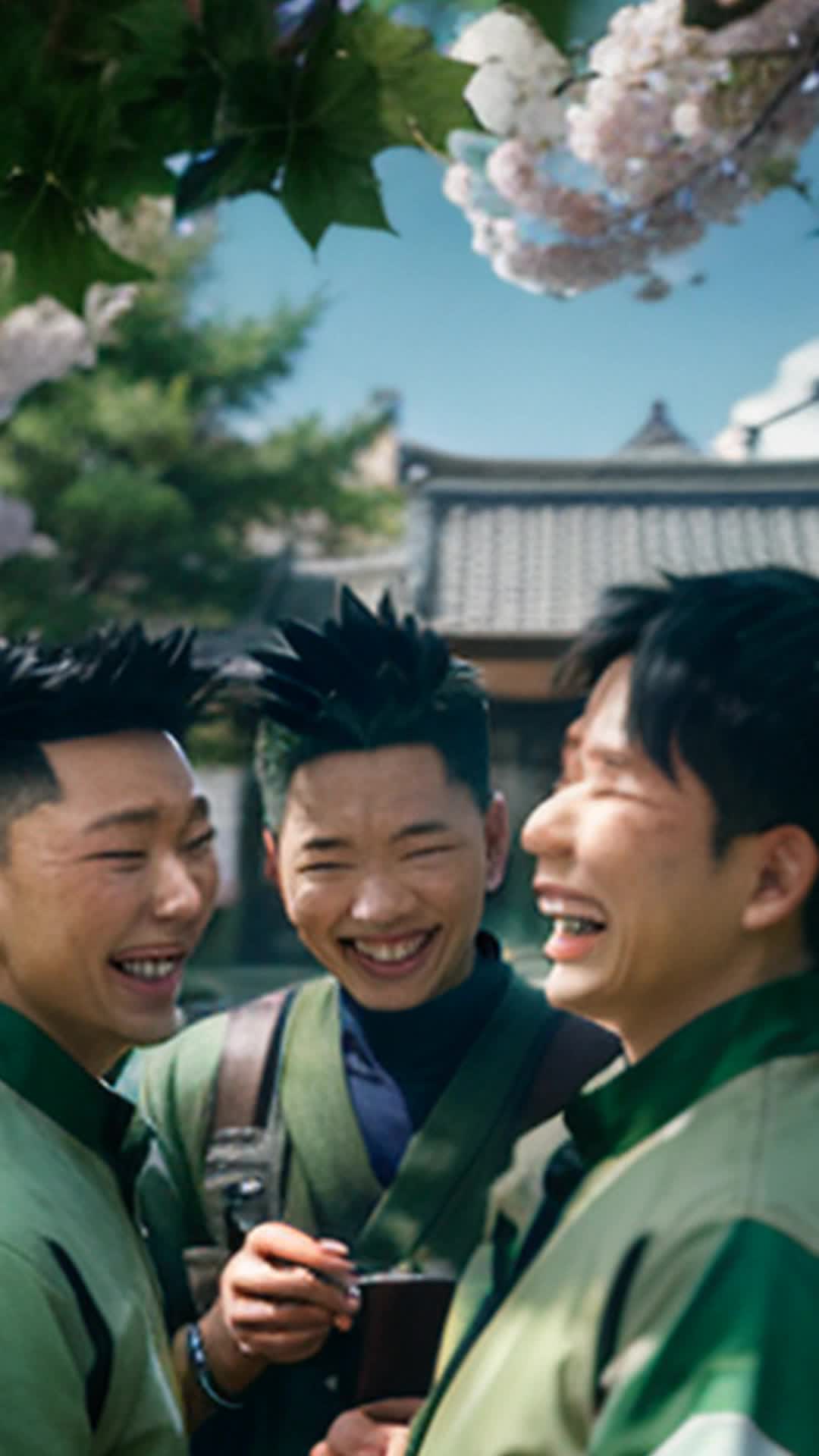 The background is the leaf village with Choji, Shikamaru, Ten ten, And Sakura just taking and laughing