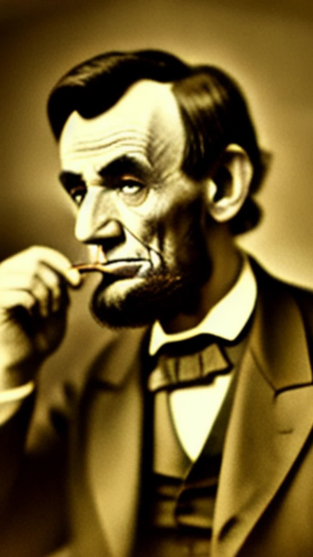 Abraham Lincoln styling his beard, historical grooming, antique mirror reflection, applying traditional beard product, thoughtful expression, 19th-century grooming tools, sepia-toned atmosphere, vintage, soft shadows, detailed period attire, portrait orientation