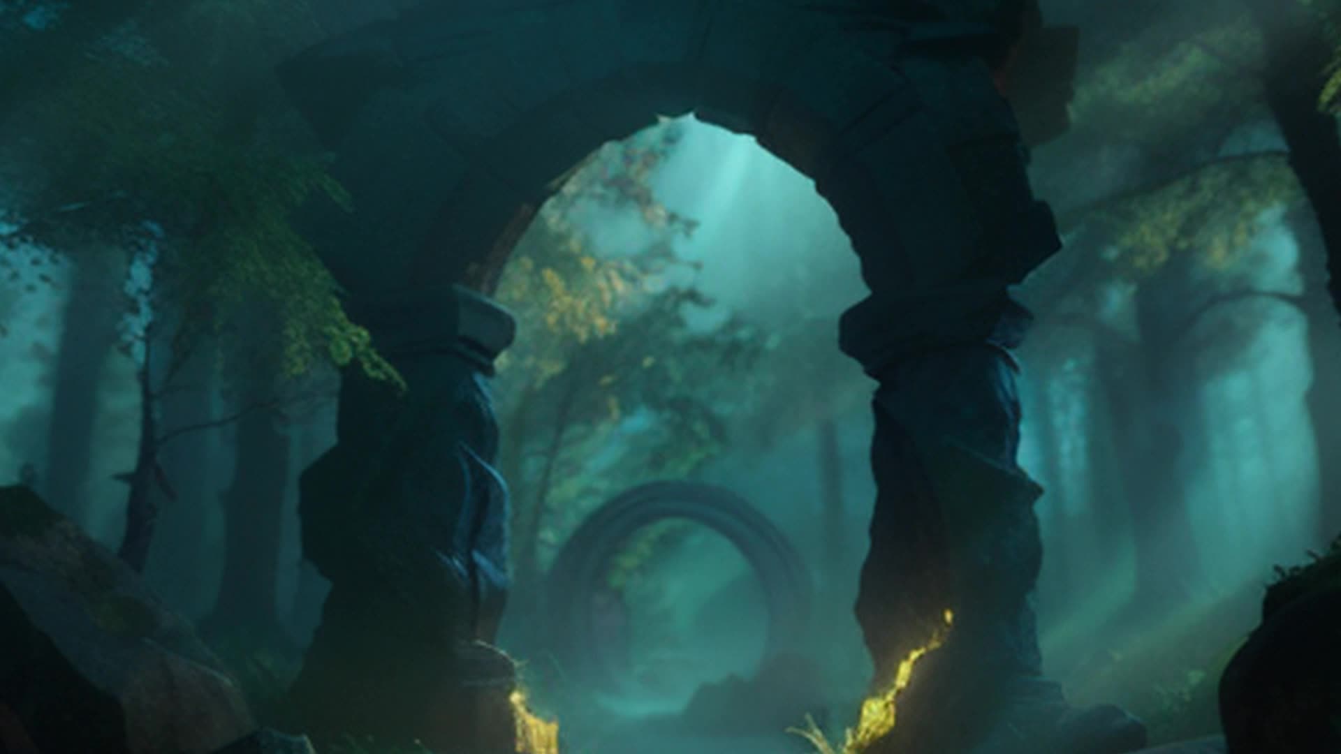 Mysterious glowing portal, swirling mist, vibrant luminescent colors, dark forest, ancient stone archway, ethereal glow, floating particles, ominous ambiance, high contrast, soft shadows, ultrarealistic texture, dynamic shifting lights, camera slowly zooming in, atmospheric perspective, realistic rendering, by art germ