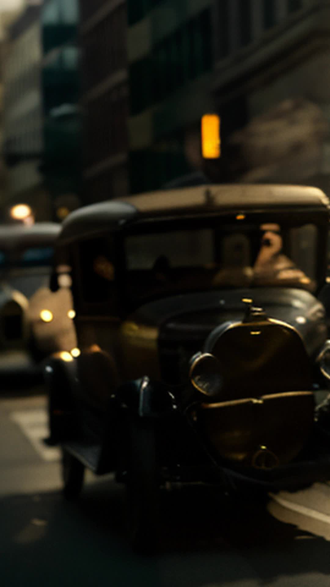 Journalist darting, bustling streets, roaring twenties ambiance, blending into chaos, soft shadows, intense chaos portrayed, sharp and detailed focus, high-speed motion, seamlessly integrating into busy 1920s street scene, vintage costumes and vehicles, soft, warm lighting from street lamps