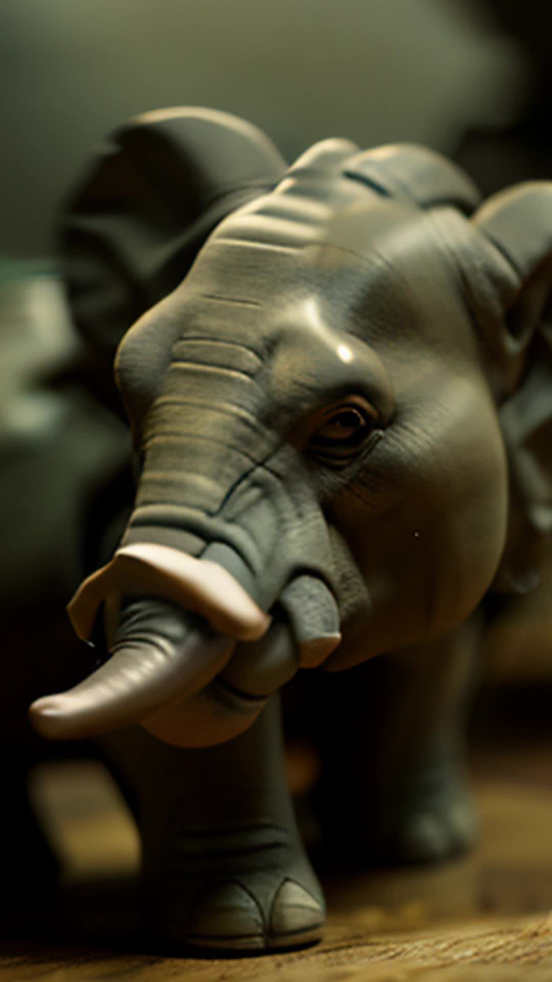 Jamal sculpting clay elephant, silent resilience, excitement sparkling in eyes, expertly shaping basic symbolic form, revealing hidden talent, quiet confidence, illuminated studio, focused close-up, highly detailed and sharp focus