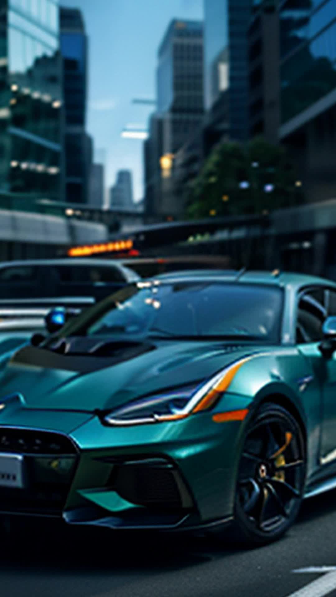 Jackson in sports car, billionaire, dodging through bustling city traffic, mind racing, swiftly weaving between skyscrapers, pulse surging, corporate rivals tailing, scent of betrayal, sharp city air