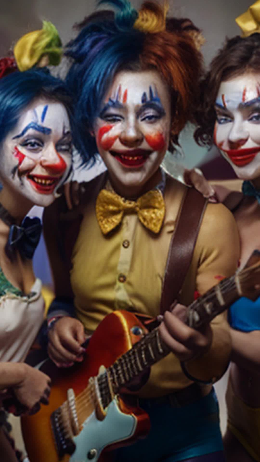 GIRL CLOWNS IN A MASH PIC ROCKING OUT