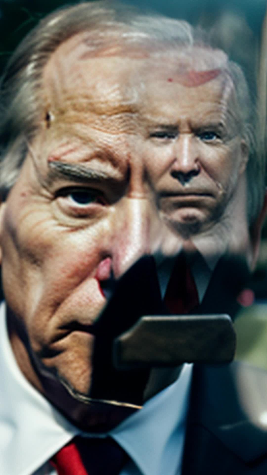 Marionette of President Joe Biden, manipulated by strings, detailed face, realistic movements, formal suit, on the White House lawn setting, soft shadows, wideangle shot, dramatic lighting, high fidelity, crisp resolution, subtle background music adding eerie atmosphere, slow and deliberate movements for added tension, closeup view of facial expressions, silky smooth animation, high frame rate for lifelike motion