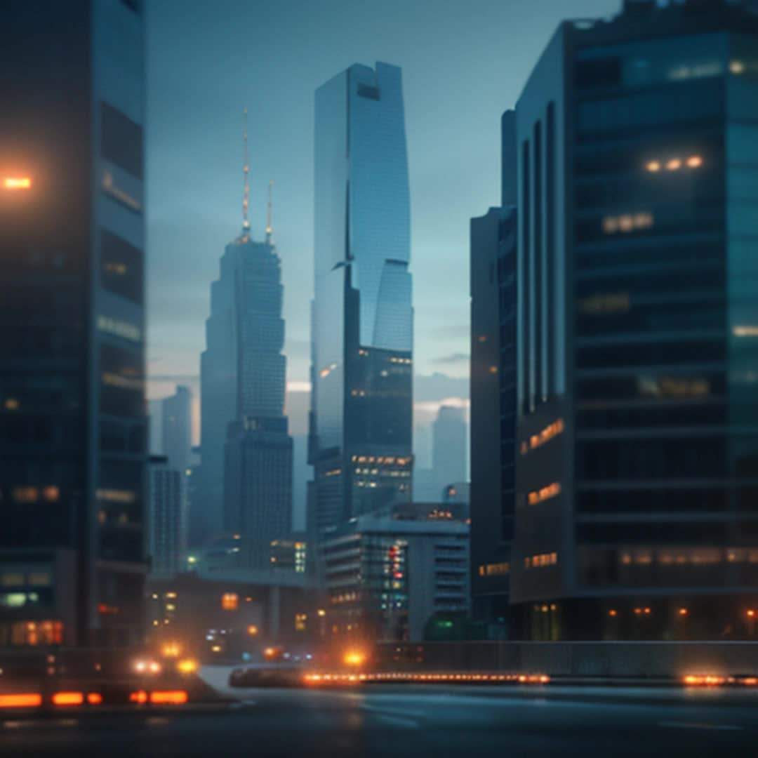 Futuristic cityscape, sterile environment, towering skyscrapers, robotic workers, cold and efficient atmosphere, muted color palette, subtle neon glows, holographic advertisements, minimal human presence, soft shadows, seamless technology integration, advanced automation, slow camera pan, wideangle shot, rendered by octane