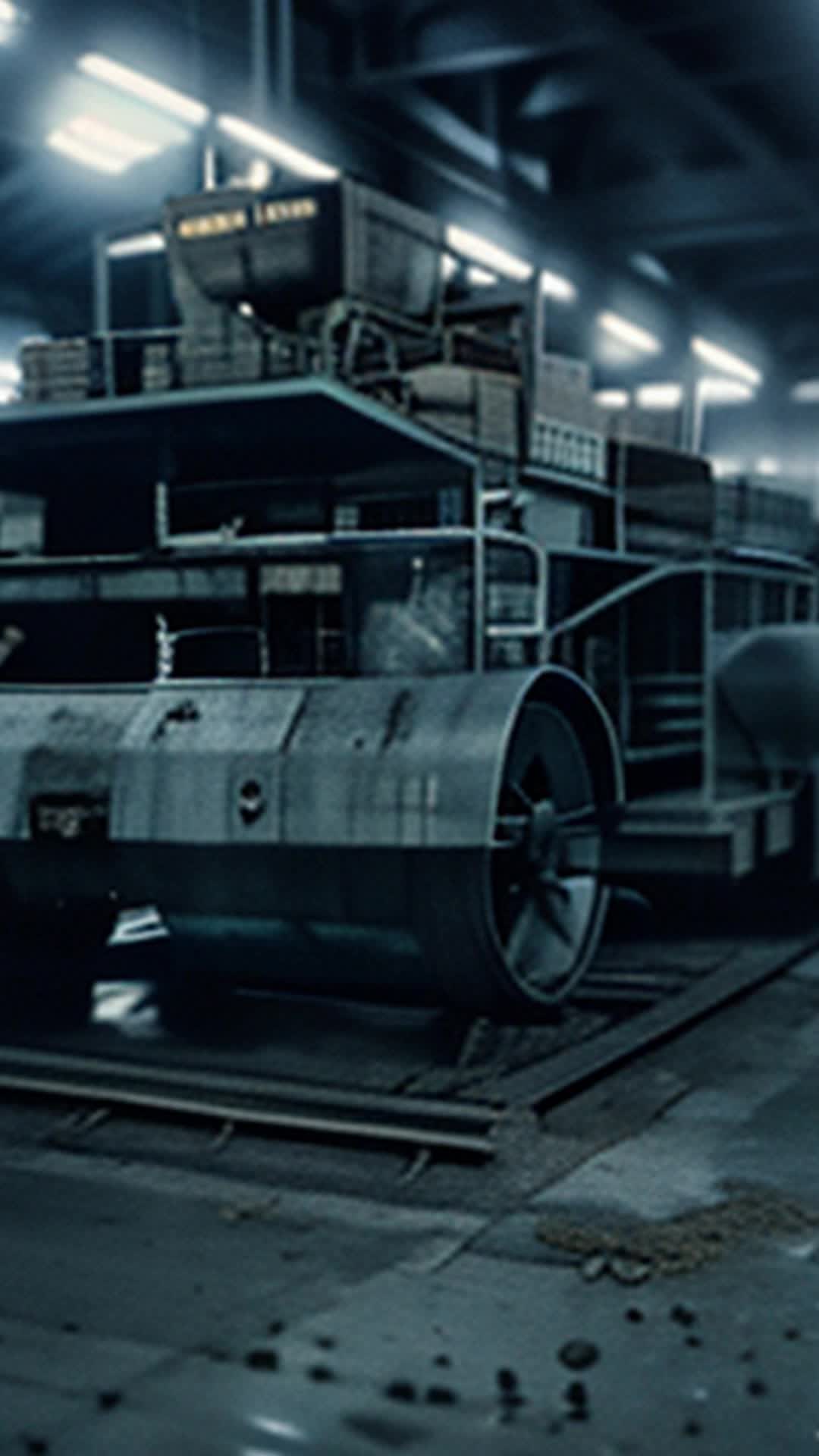 Graphite and clay blend in pencil, intricate blending process, wide angle, industrial setting with machinery and workers demonstrating the production stages