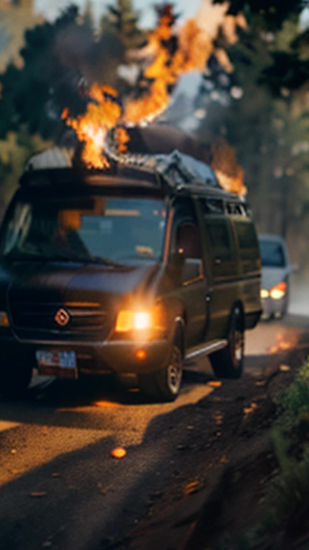 Campers sprint through growing inferno fpv blazing wilderness