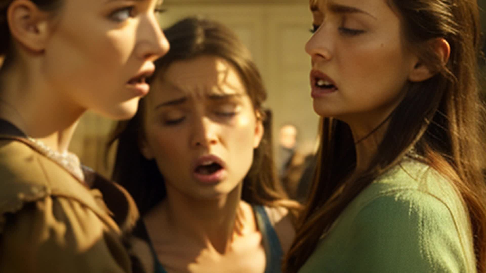 a little brunette girl fighting with her blonde mother and brunette father