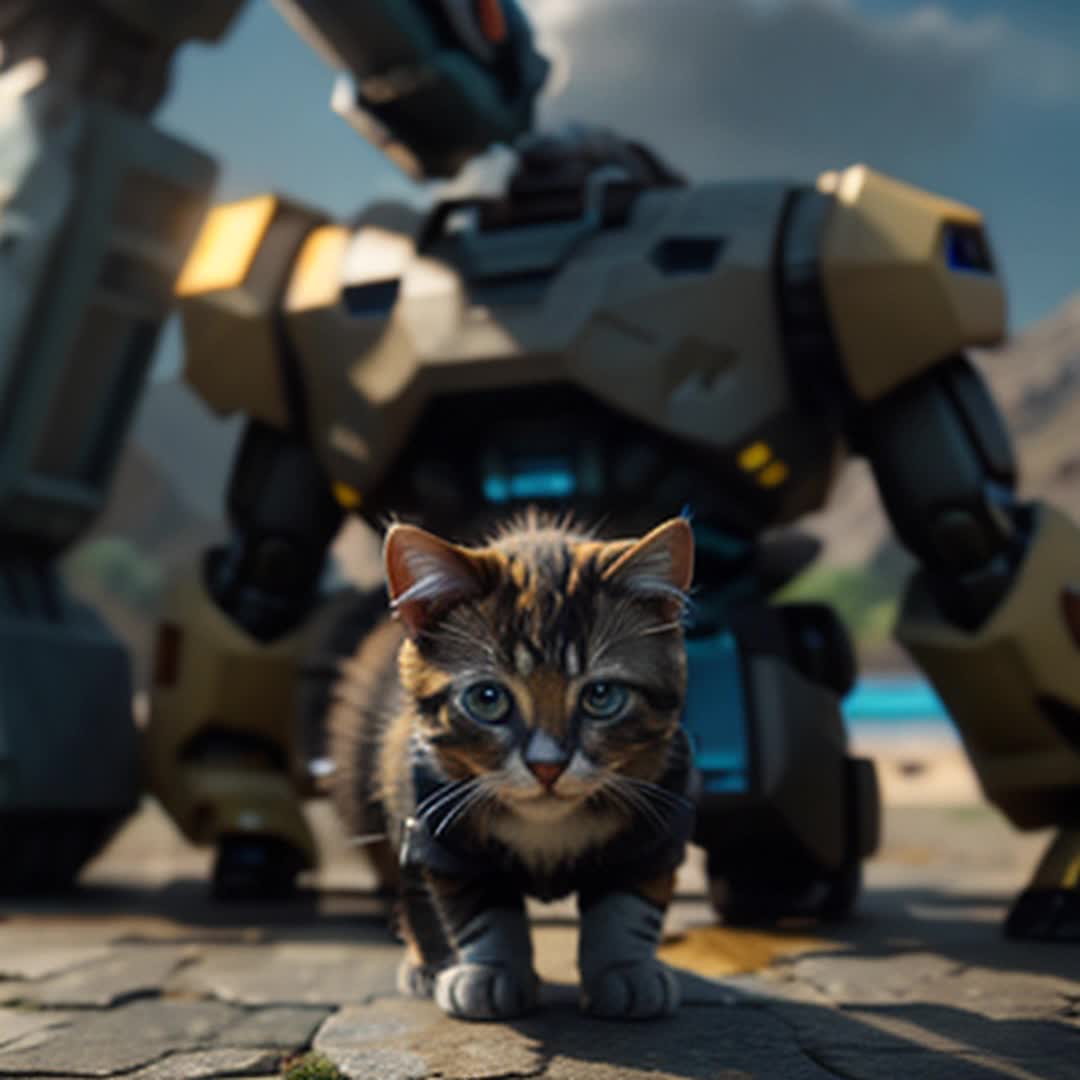 Dwarf Kitten gets stepped upon by a giant robot