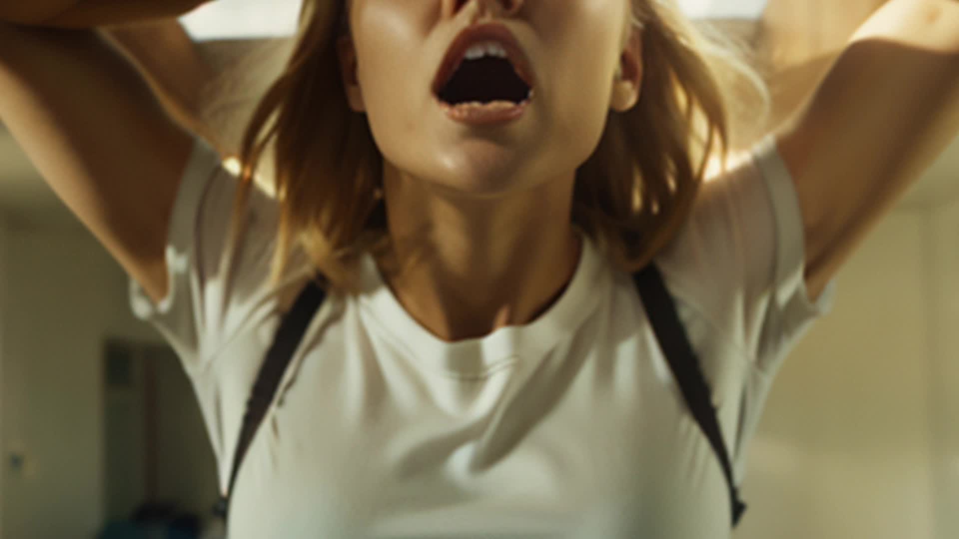 blonde woman tearing down the ceiling