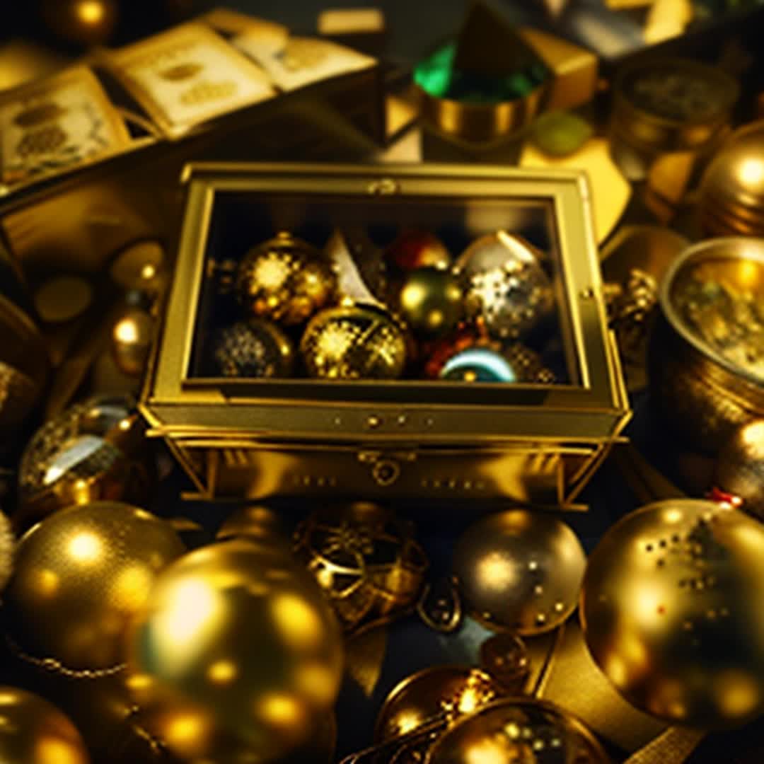 Treasure and expensive ornaments inside safe, remembered vividly by anxious Julia, close up, opulent yet hidden compartment within cluttered office