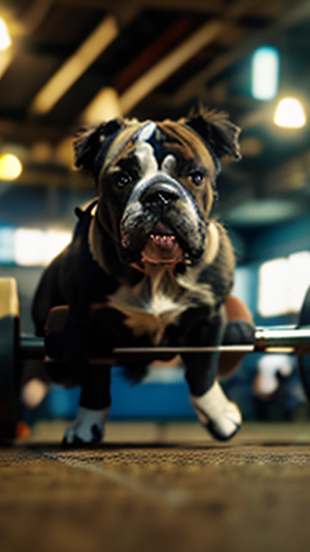 Flashes of cameras capturing Bulldogs lifting weights fpv dynamic angles of the competition field