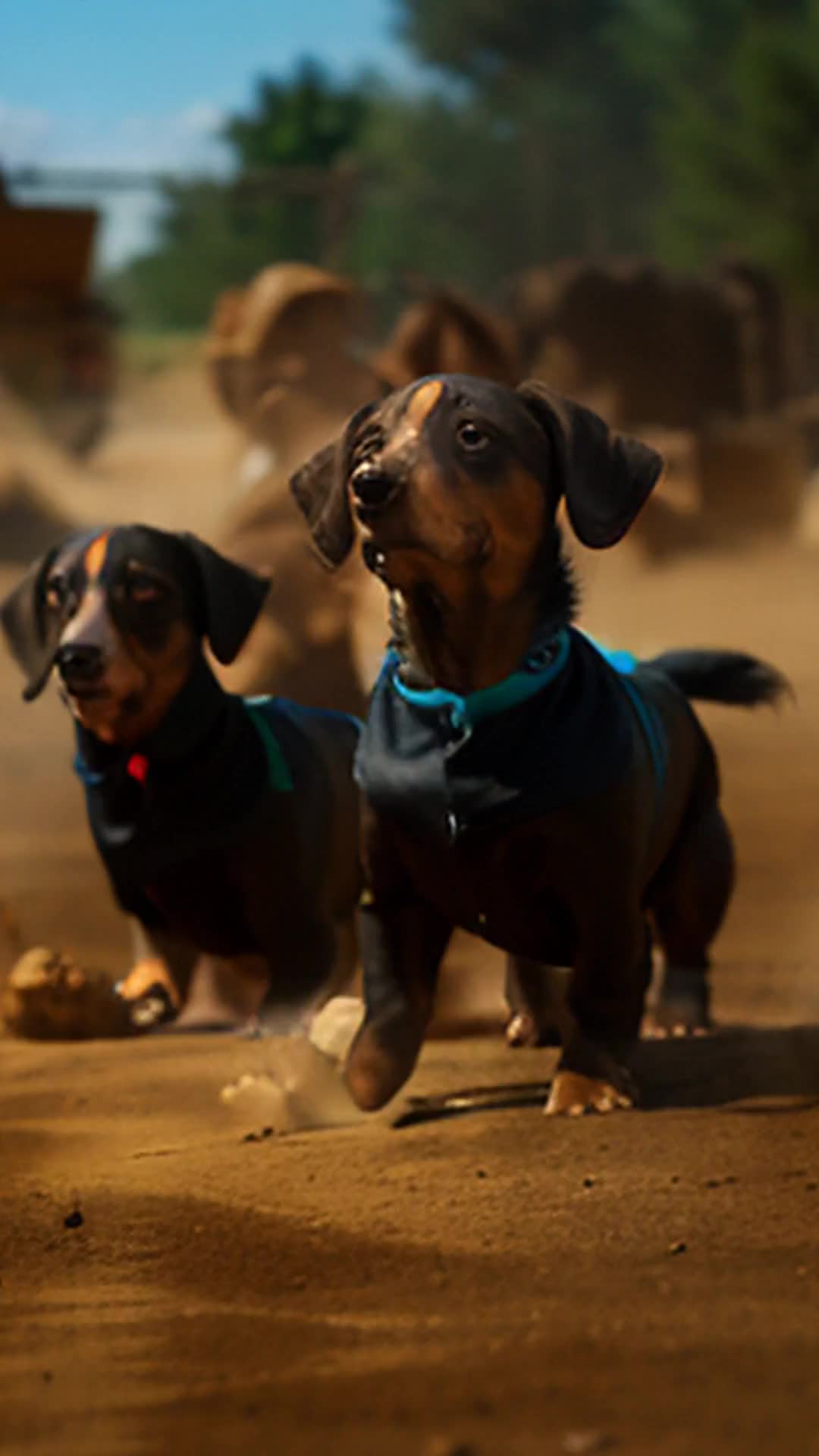 At a local park, several Dachshunds in miniature tracksuits participate in an obstacle course, their athletic antics filmed and shared online, drawing laughter and motivation for pet owners everywhere.