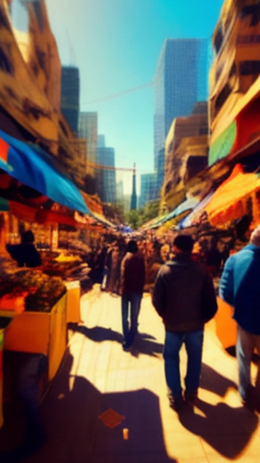 Enhanced-perception Ava scanning marketplace for unrest wide angle vibrant chaotic market scene