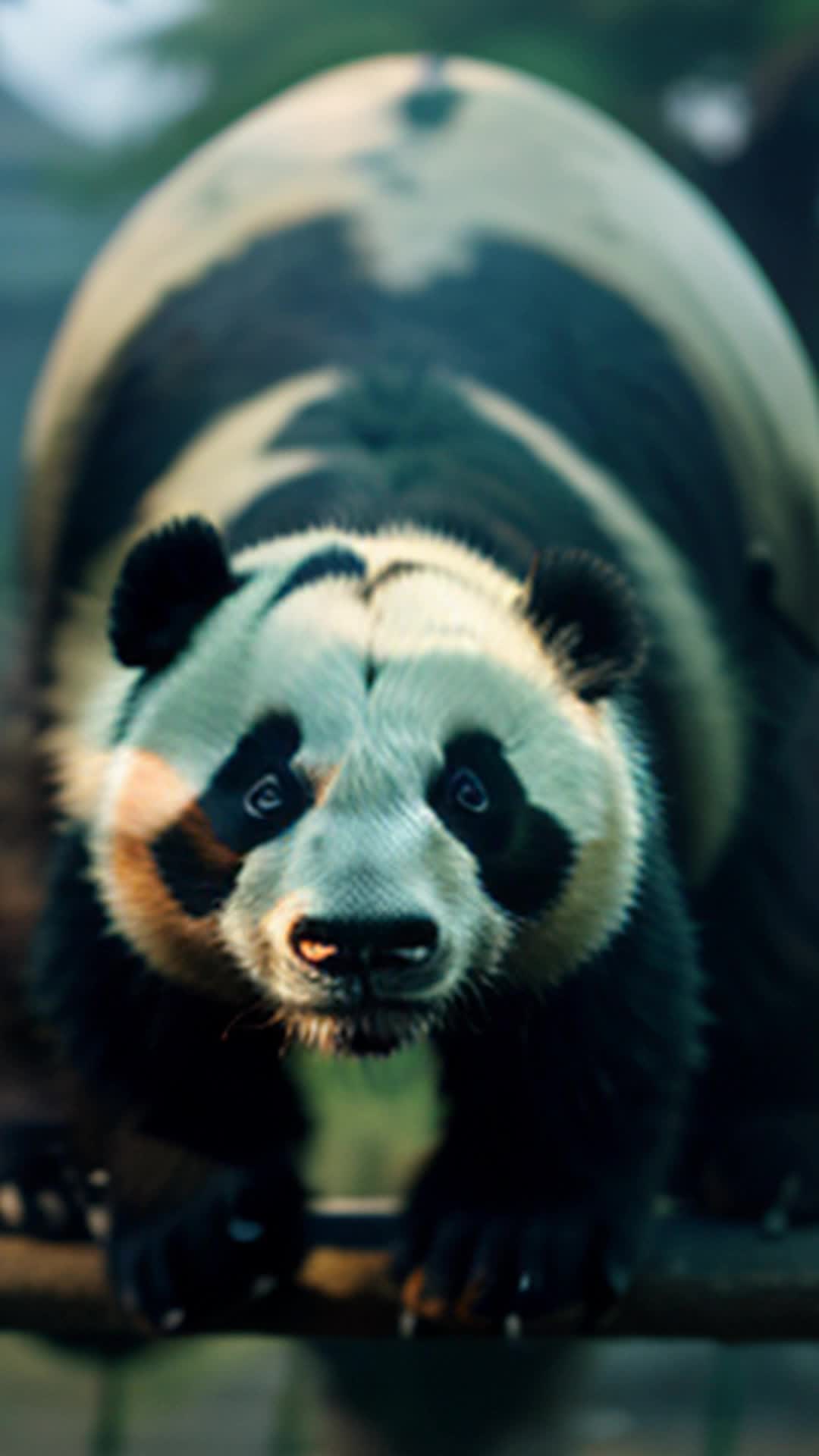 Adventurous panda Pablo hops over Beijing Zoo fence heart pounding with excitement early morning fog close up misty zoo enclosure