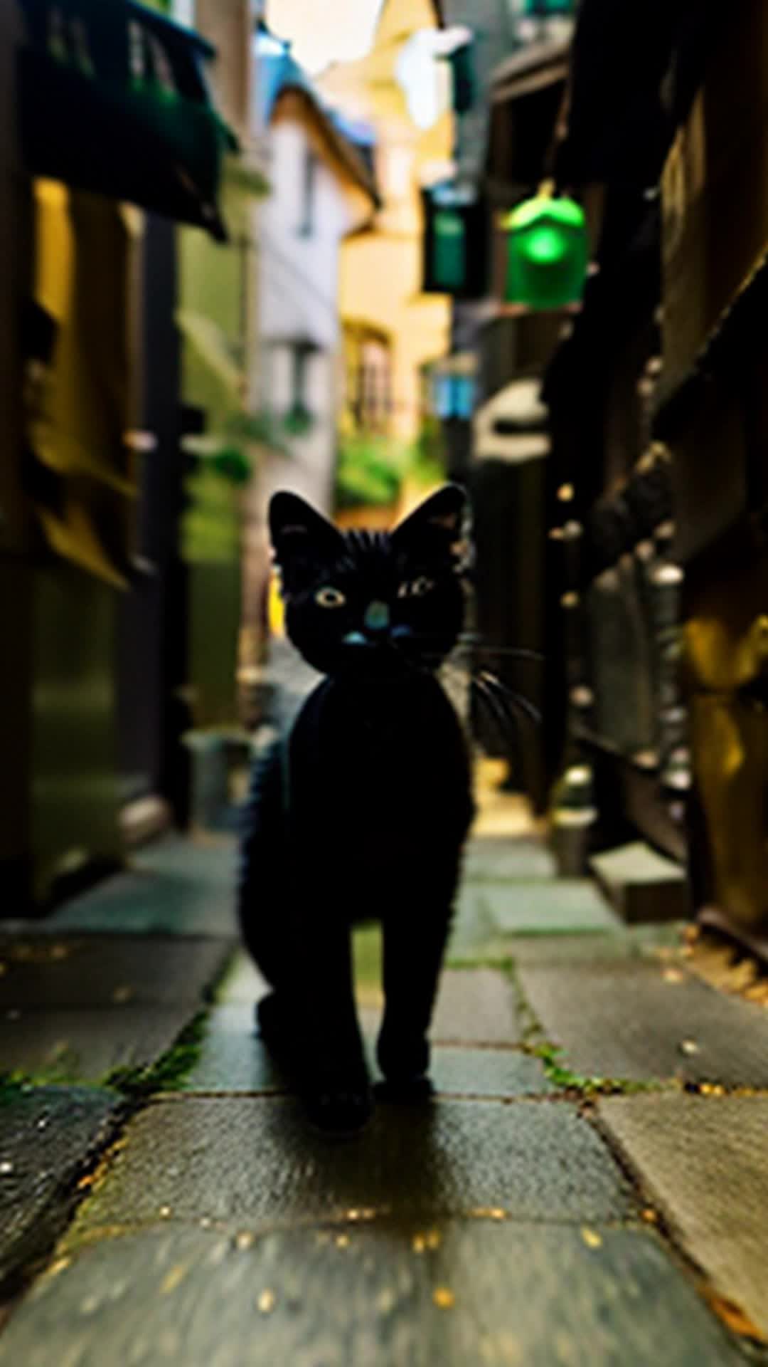 Brave miniature cat leading group fpv narrow hidden alleyway