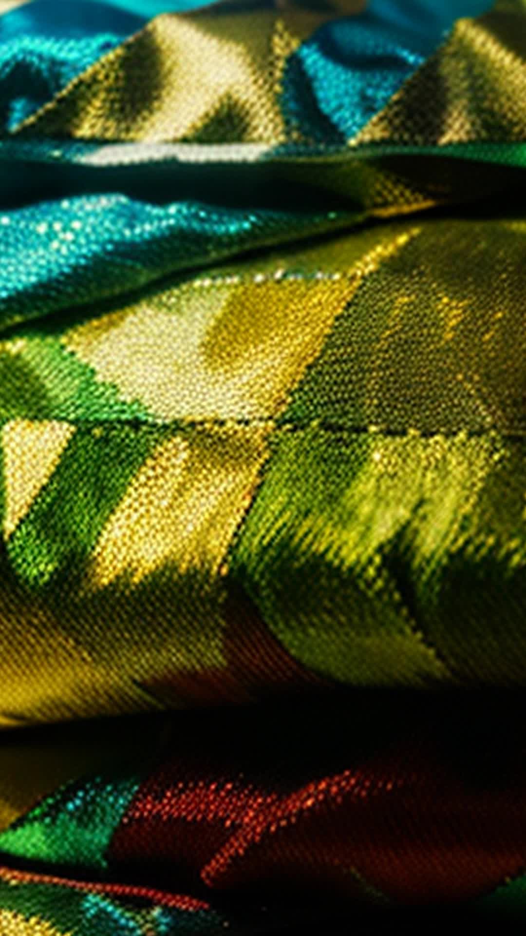 Handmade shimmering bags swift stitching motion unique vision weaving into fabric wide angle bustling creative workshop