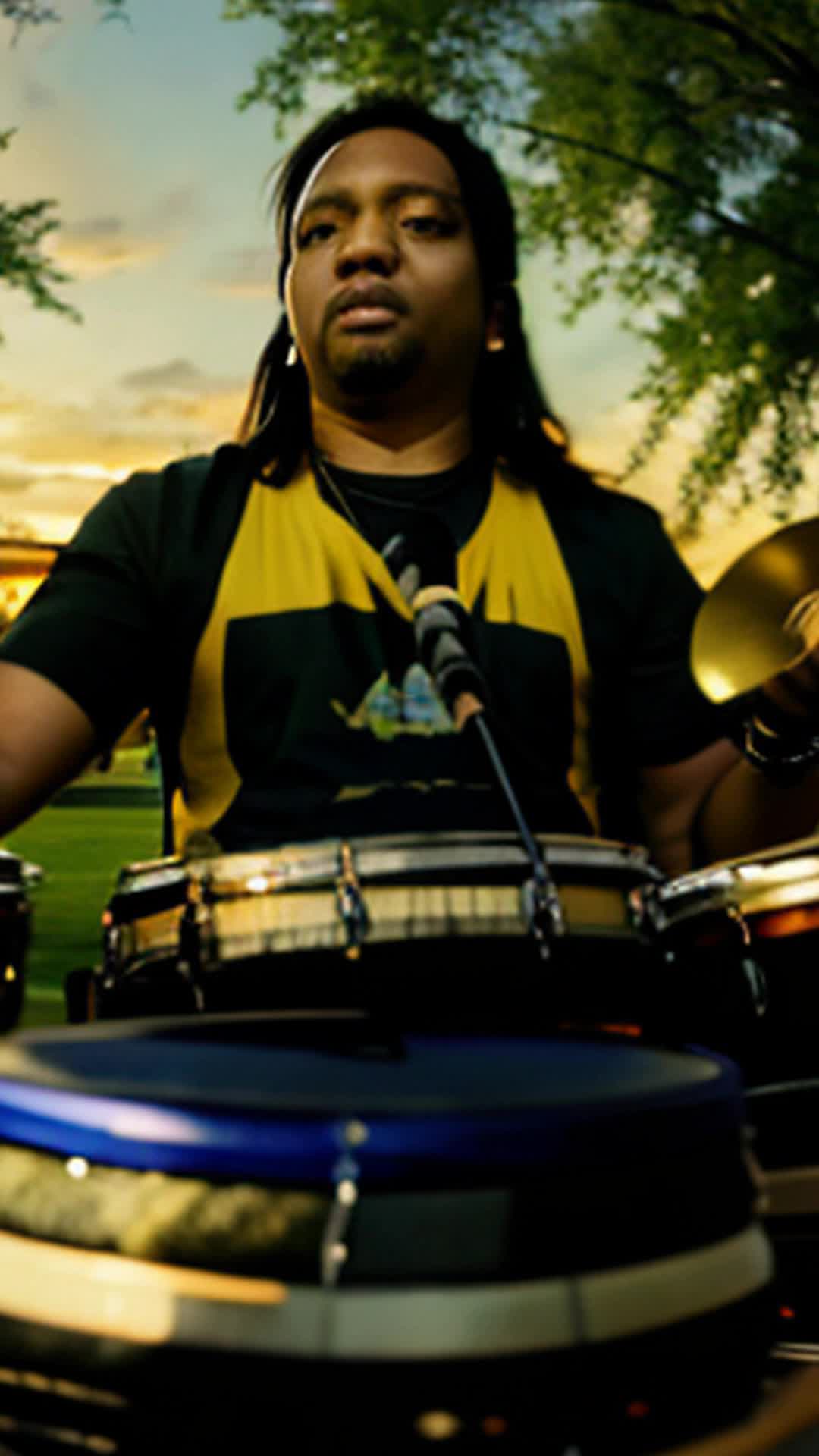 Luna Rivera band of drummers powerful finale wide angle Zilker Park twilight