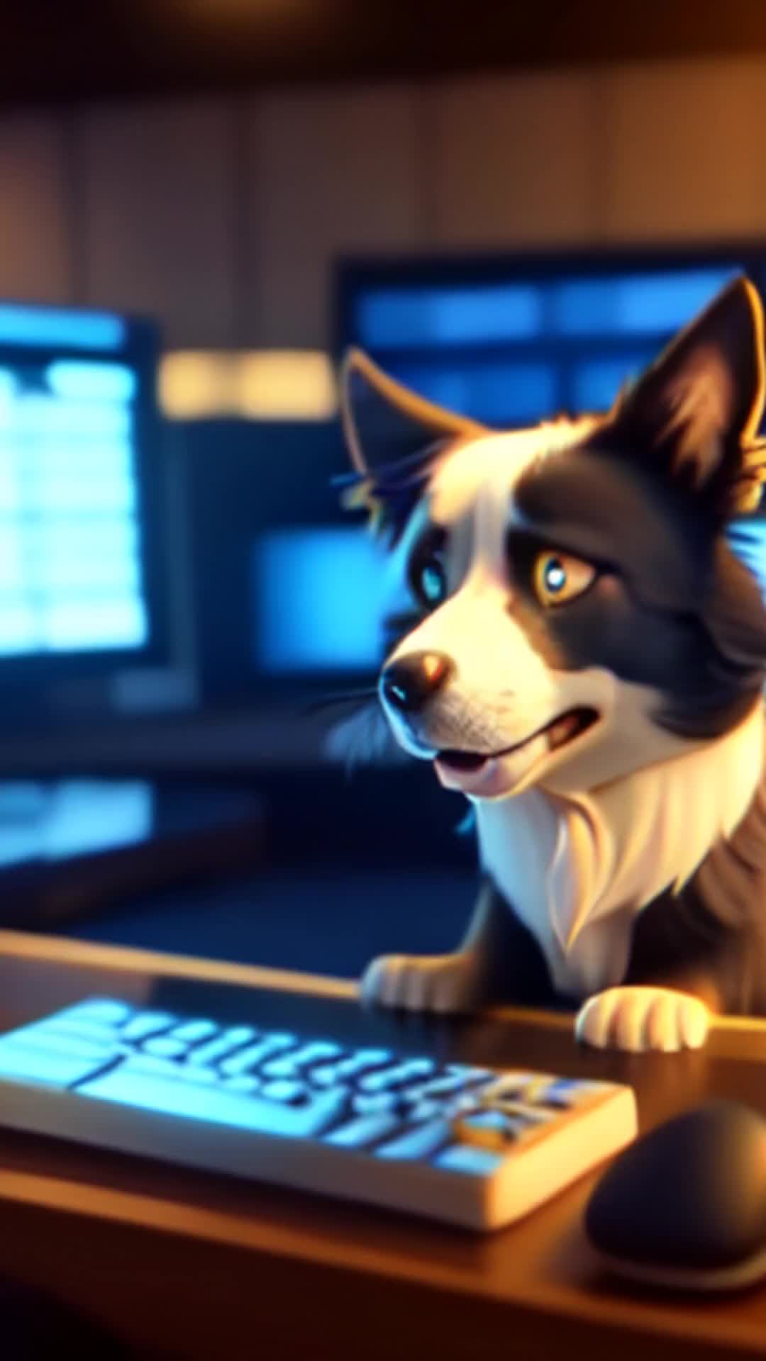 Deep in a tech-laden office, a border collie diligently codes software for the newest space exploration satellite, tapping away at the keyboard with its nimble paws, surrounded by engineers who rely on its unusual skill for complex algorithms.