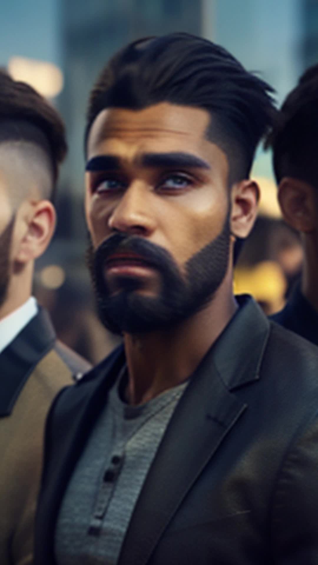 Men from various cultures showcasing confidence with maintained beards close up culturally rich urban backdrop