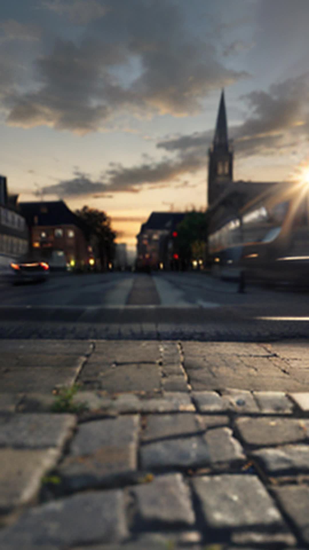 Dawn's early light bathes small town square, eager young faces gather, Local filmmaker positions cameras, captures anticipation, Wide angle, Historic buildings and cobblestone paths frame the bustling square