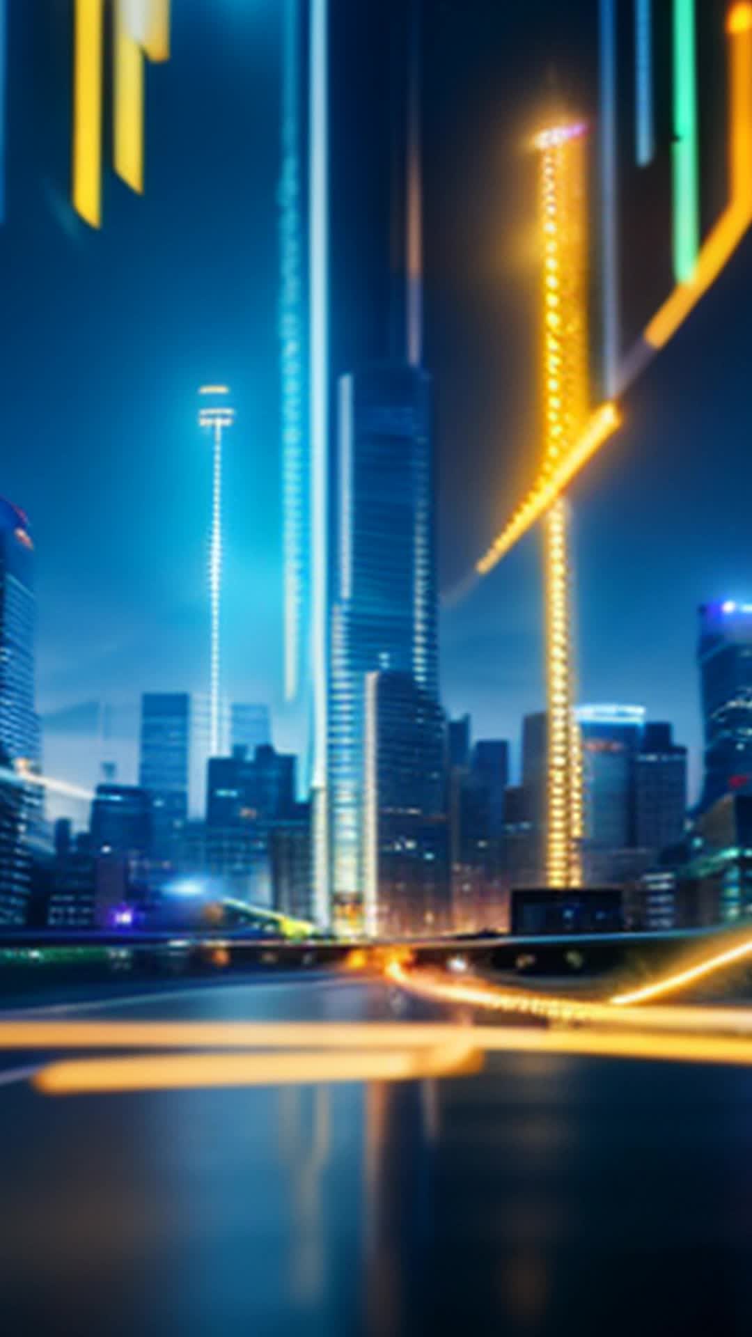 Sonic running at super speed close up futuristic cityscape with neon lights and towering skyscrapers