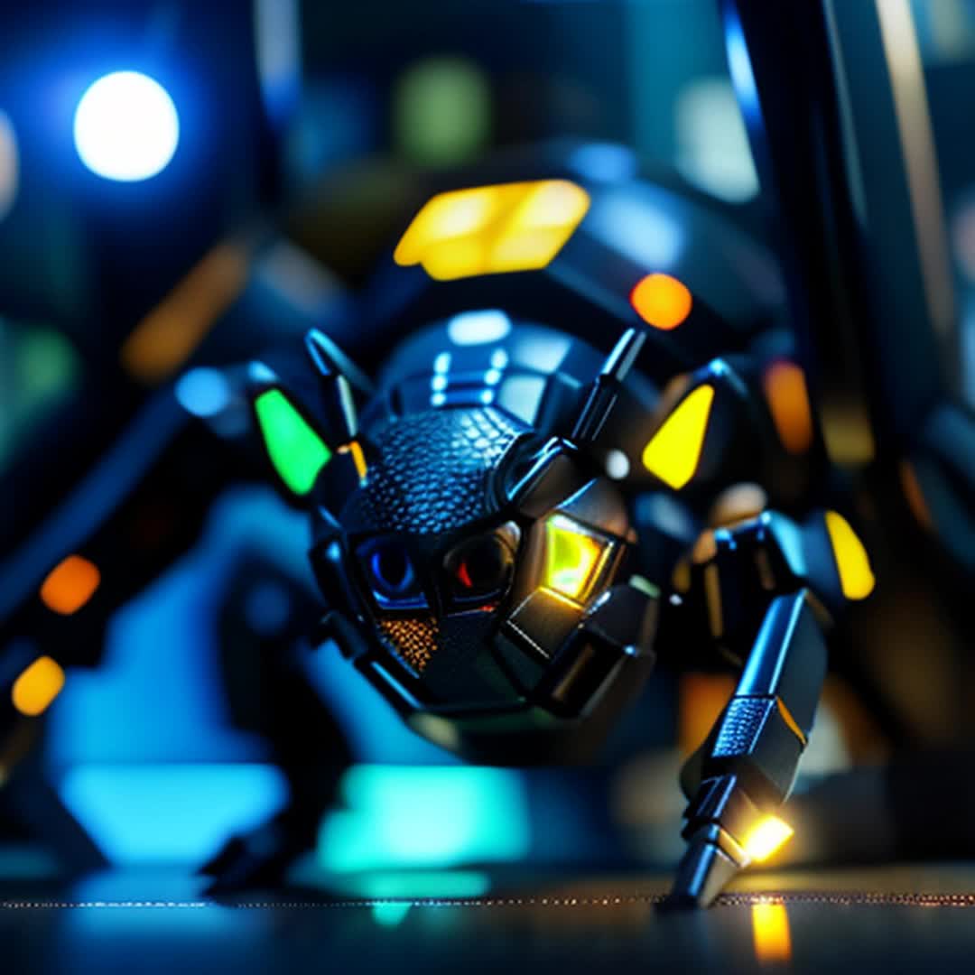  robot spider scaling a futuristic glass skyscraper close up background of a led lighting cityscape at night