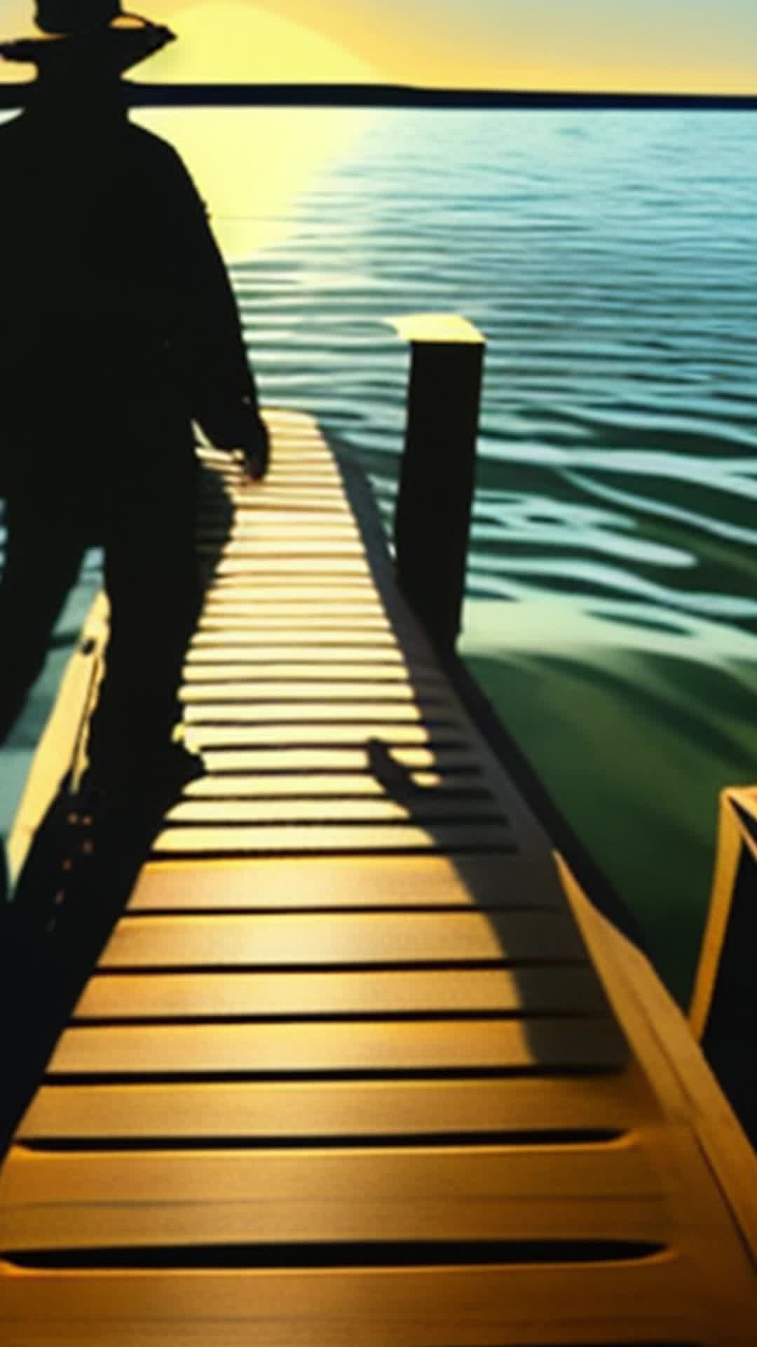 Intrepid captain pacing dock scanning horizon colossal shadow emerges beneath water surface rallying crew prepare confrontation sea monster close up weathered crew boat dock early morning light