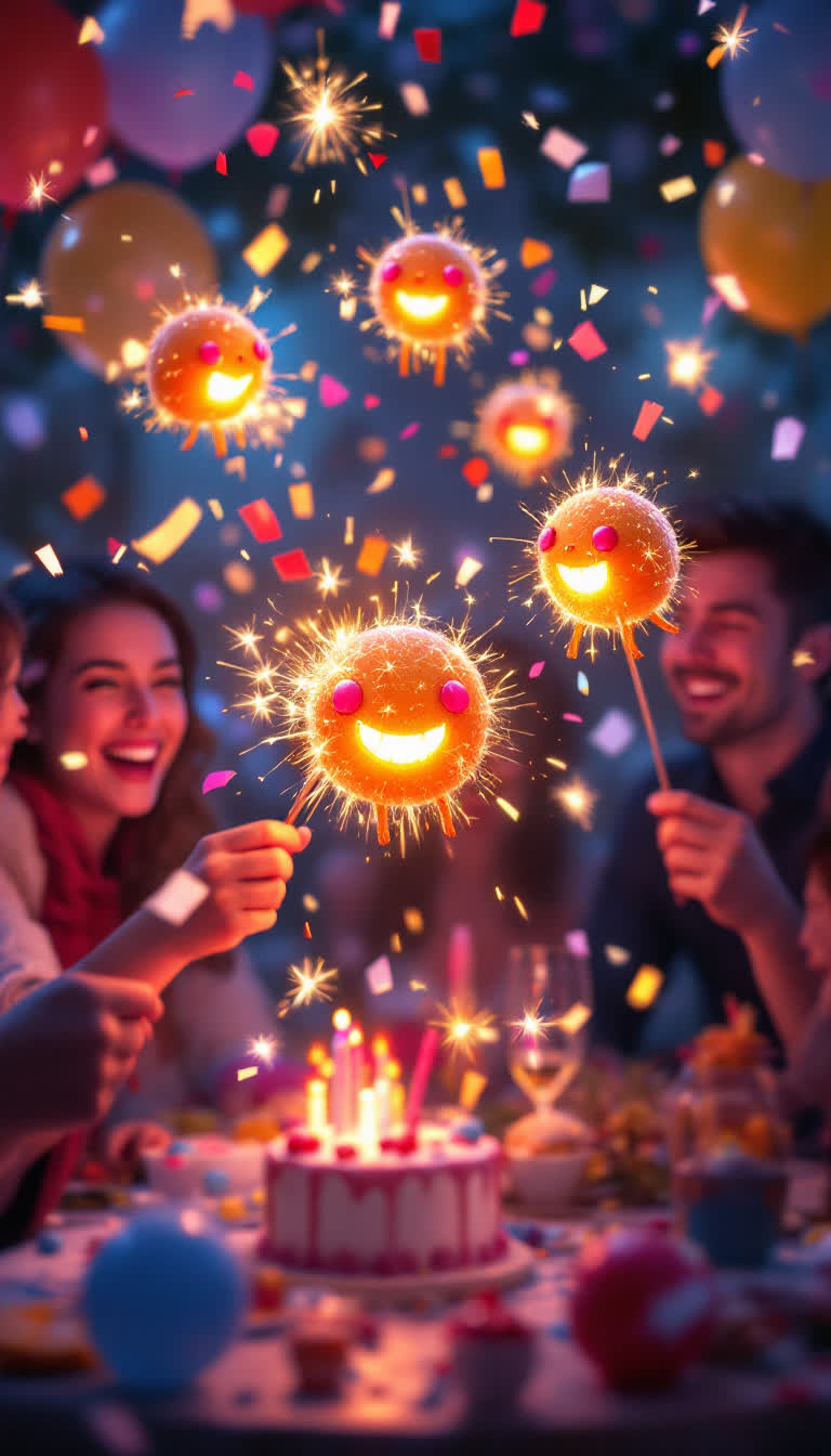glitches in reality display the cutest zingers as anthropomorphic sparklers shine with fizzling fortitude amongst the birthday celebration that causes happiness to detonate smiles