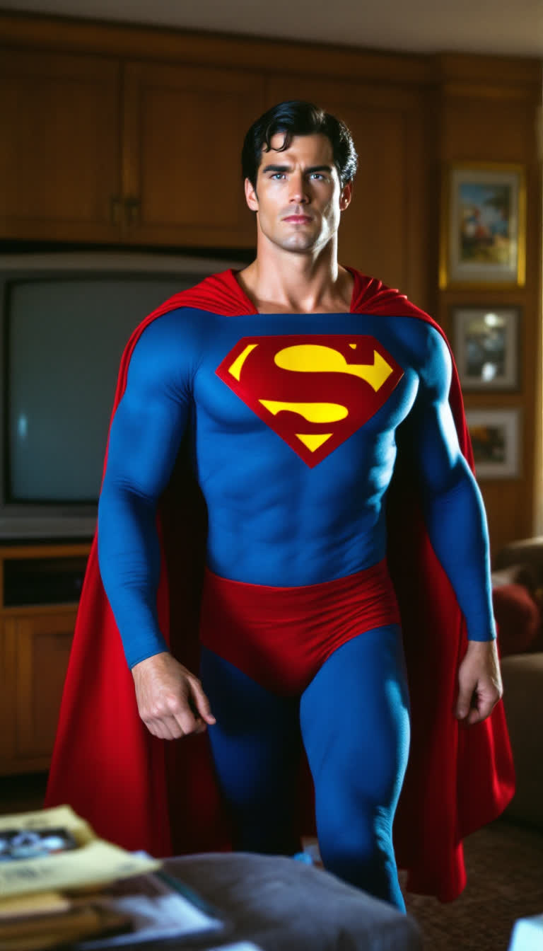 Classic superman at home 90s era marching in place 