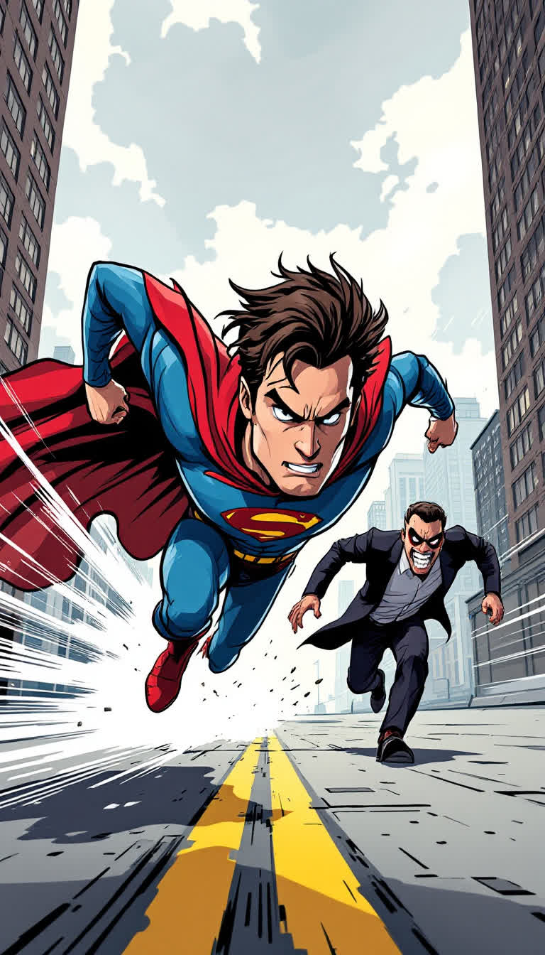 Man chasing his enemy comic cartoon 