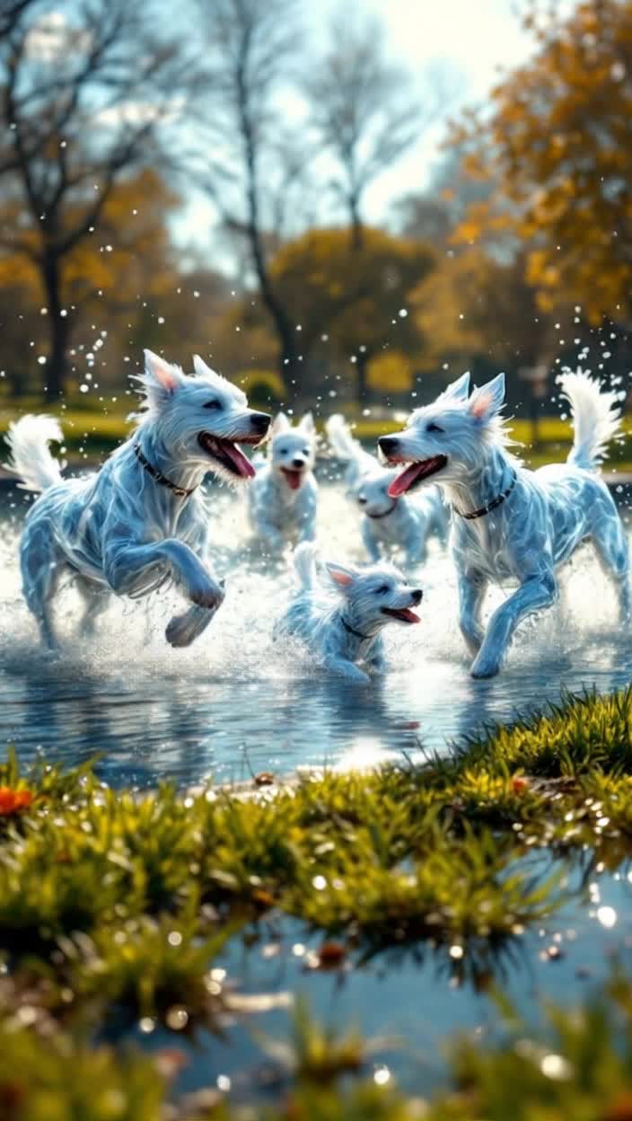Dogs made of water at the dog park 