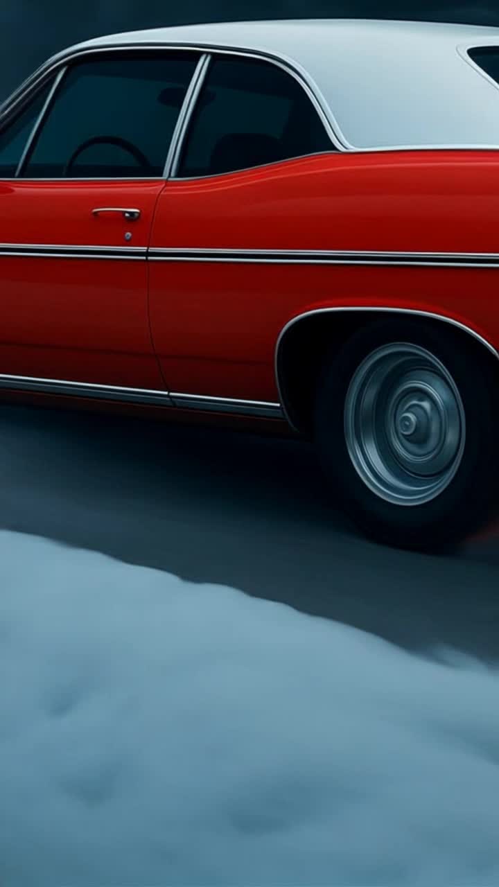 Classic Plymouth Sport Fury gleaming under winter sun effortlessly drifting around icy curve spinning in bursts of snow and dirt fierce tires battling for grip vibrant blue skies overhead rustic snowy landscape surrounding enhanced by scattered pine trees creating a breathtaking contrast against the cars polished chrome accents winter tire tracks carved into the white terrain dance of speed and control captivating spectators watching in awe as clouds of frozen mist rise behind the roaring beast