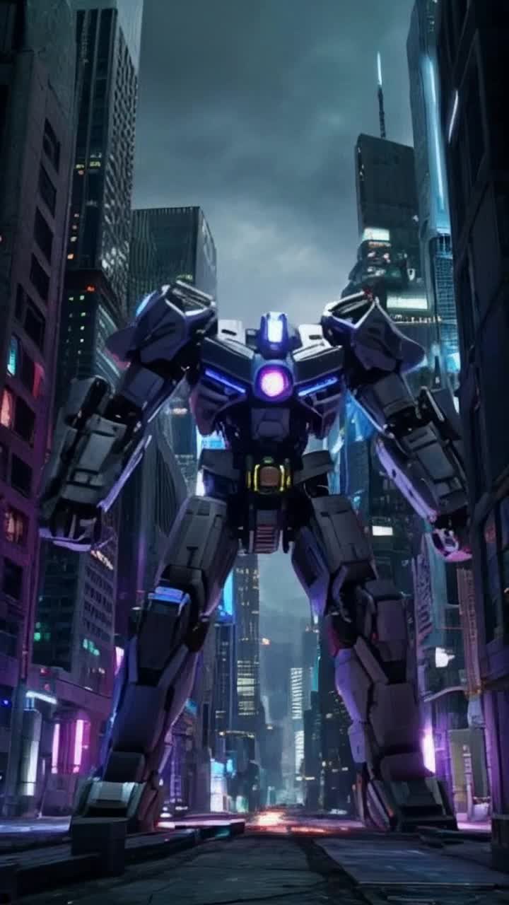 Giant metallic robot towering over city skyline muscular limbs glinting in neon lights fierce fintech competitor agile sleek form darting through urban landscape ferocious combat unleashing powerful strikes clashing sounds resonating in the air sparks flying chaotic energy crackling all around dark alleys illuminated by vibrant holograms rain-soaked streets reflecting colors of a dystopian future skyline dotted with crumbling skyscrapers contrasting high-tech advancements electrifying atmosphere pulsating with tension