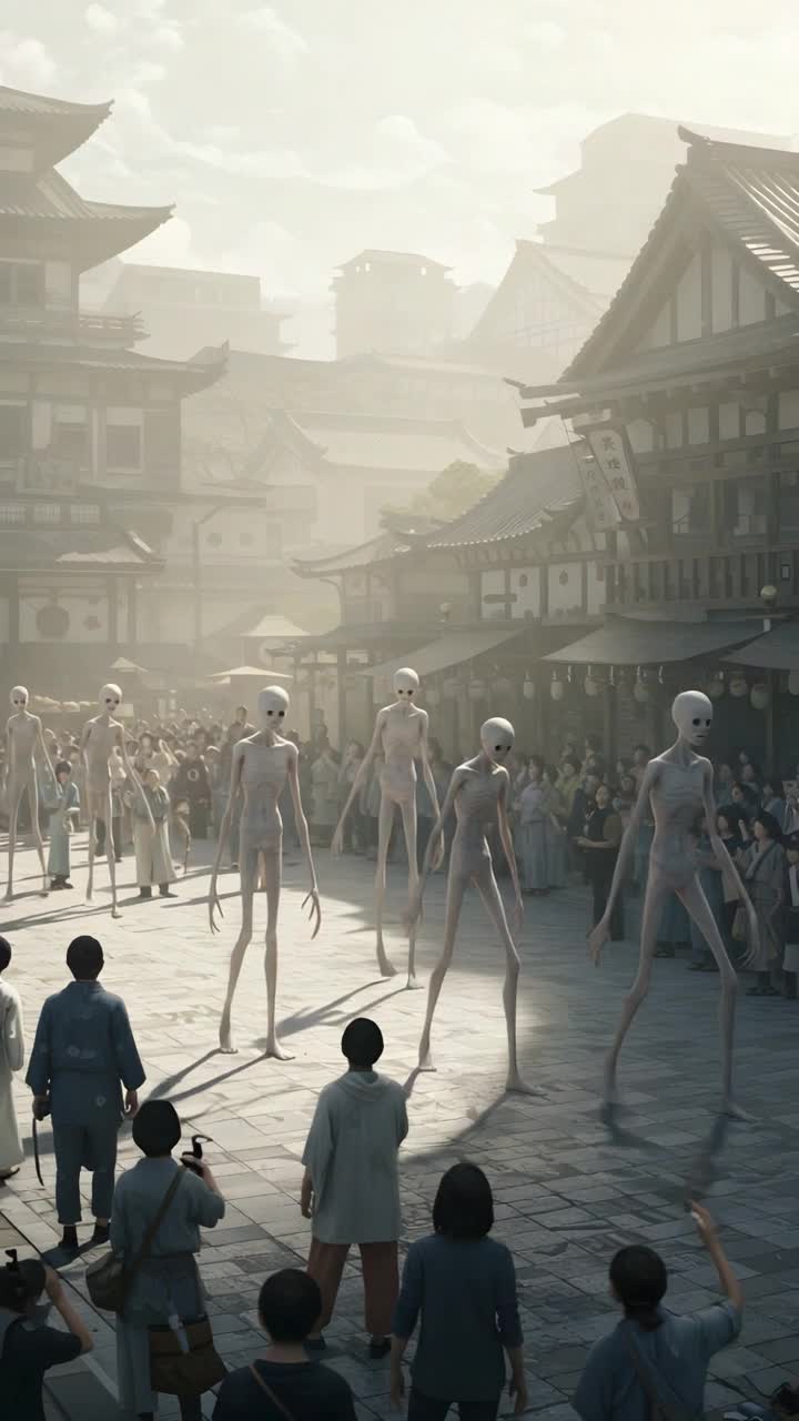 move the creature to the right, make the people on background alive