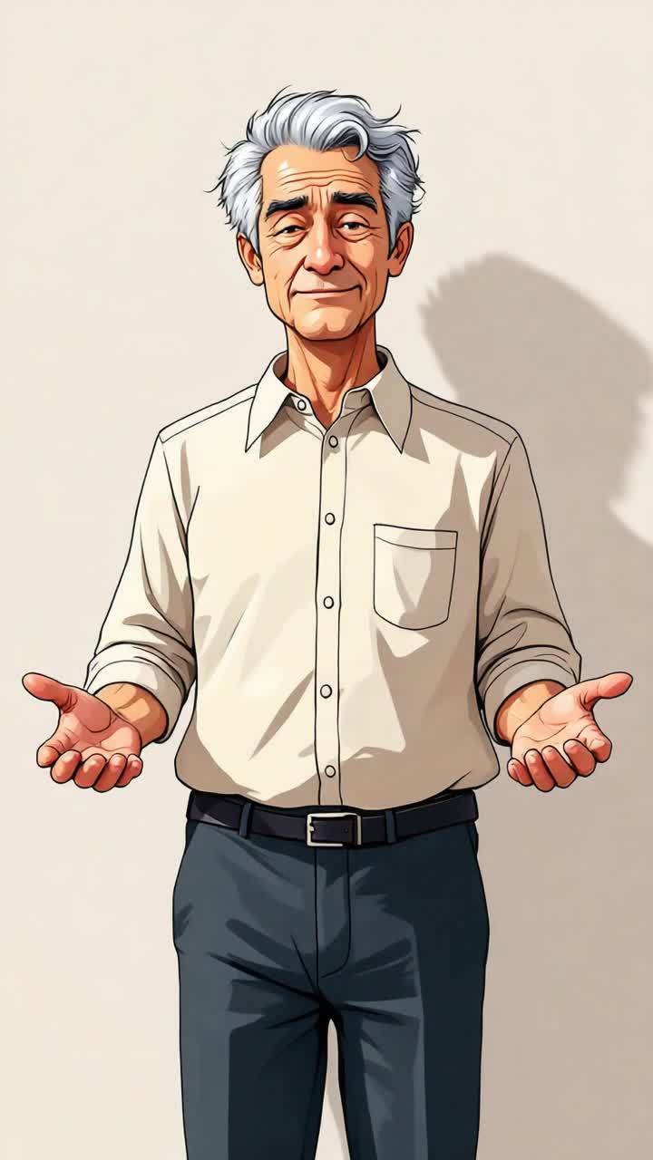 Grey haired hispanic man in his 50s holding his hands out shrugging