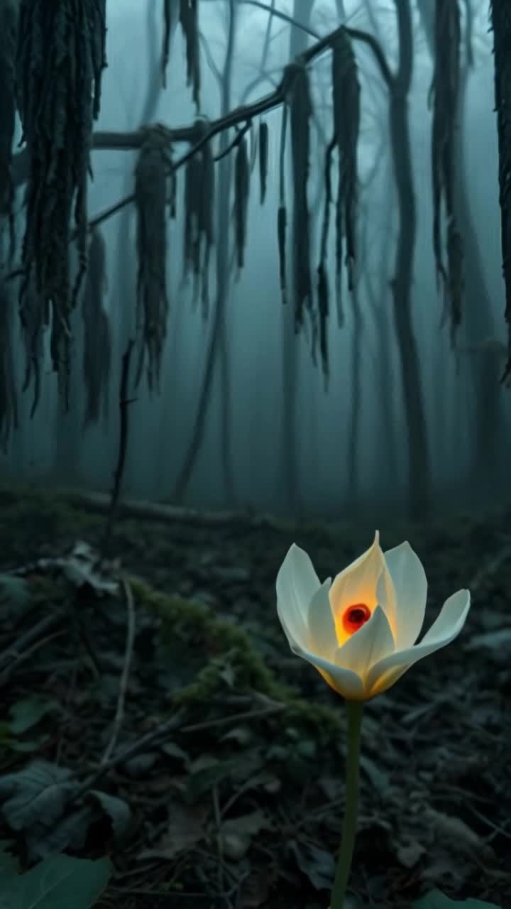 Glowing eye blossom, look up, pan up 