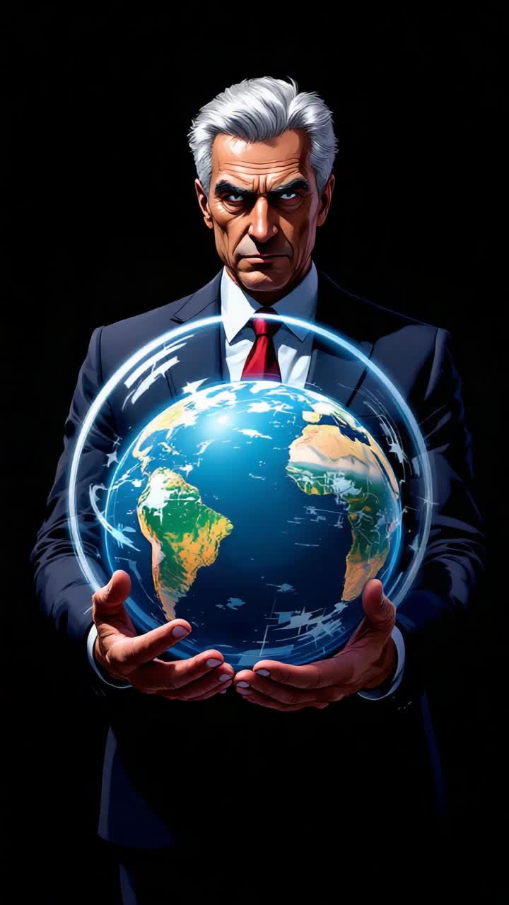 Grey haired hispanic man in his 50s holding the spinning earth in his hands