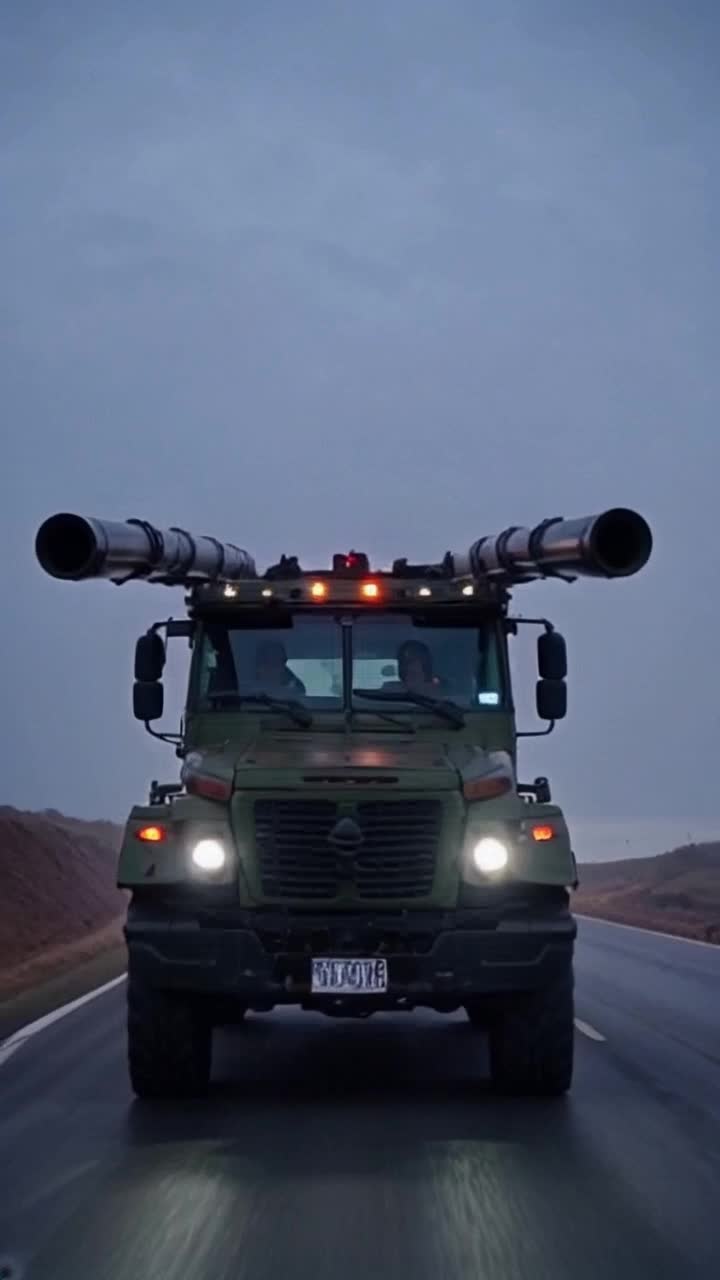  The Y factor, an earthly military intersedssry prayer group has acquired a huge military multi purpose transport vehicle loaded with two front unloaded pulsar cannons Its basically an oligarch versifesed 18 wheel tractor trailer moving at eighty five mph you see the giant truck as you are just passing on the drivers side you see the entire front and entire left side even to the end of the trailer, all outside lights working, they are bright using LED format  the time is five oclock am its still dark the skies are heavily overcast there is one light in the center on top strobing like a Police siren a dreadlocked bearded man can clearly be seen driving,  Rainey 