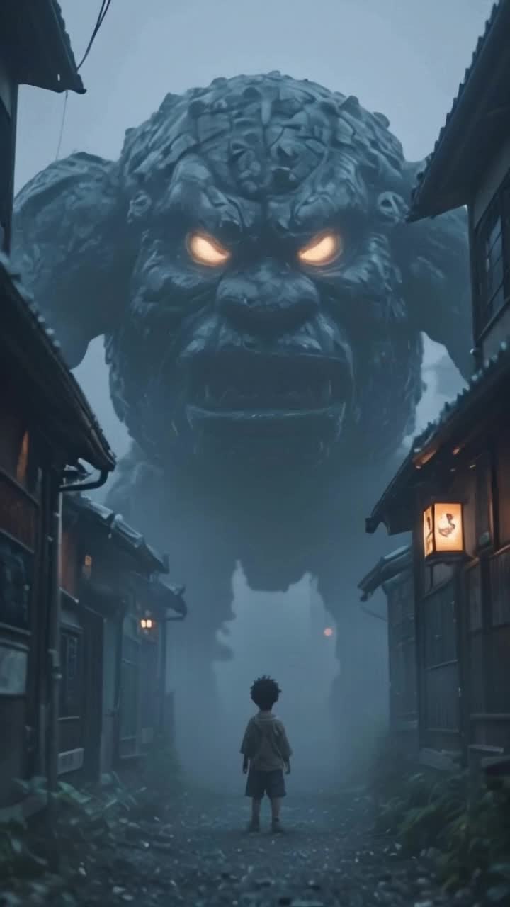 zoom toward the creature, while the creature move toward the camera