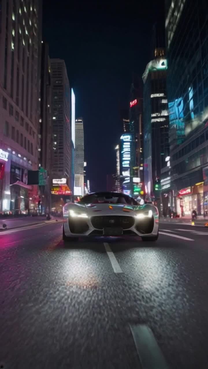 A sleek, futuristic sports car with gleaming chrome elements that exude luxury and power bursts into view Rushing forward with the roar of the engine Plumes of smoke billowing from the exhaust pipe Bright flames licking the sides create an intense spectacle Down a street surrounded by tall skyscrapers Skyscrapers glowing with neon lights reflecting off the surface of cars Chaotic energy crackling through the air as the scene escalates Vibrant colors and animated debris whirling through the air as the explosion sends shockwaves, turning a quiet night into a thrilling spectacle of adrenalinepumping action and a car into a pile of rubble