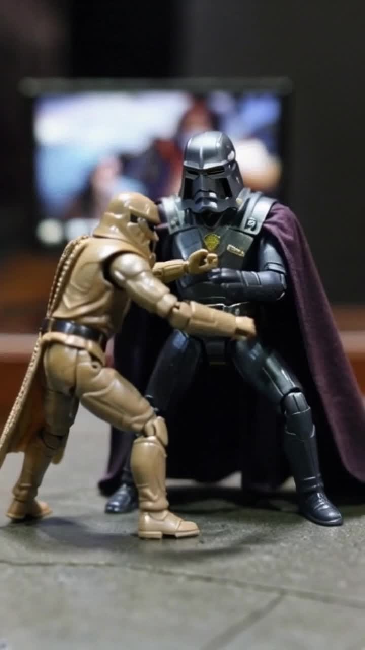close up macro view of Star Wars action Figures involved in an intense battle