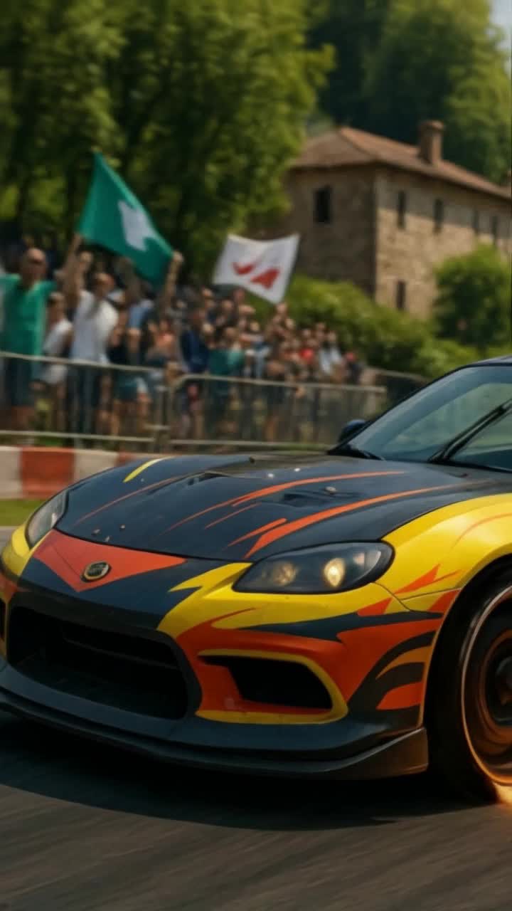 Car without tires drifting on the racetrack
