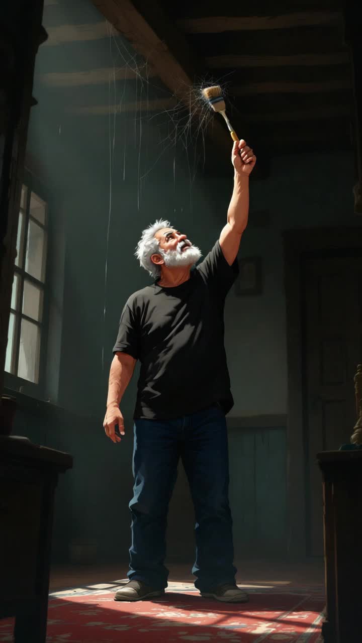 Grey haired hispanic man in his 50s dusting cobwebs off his heart