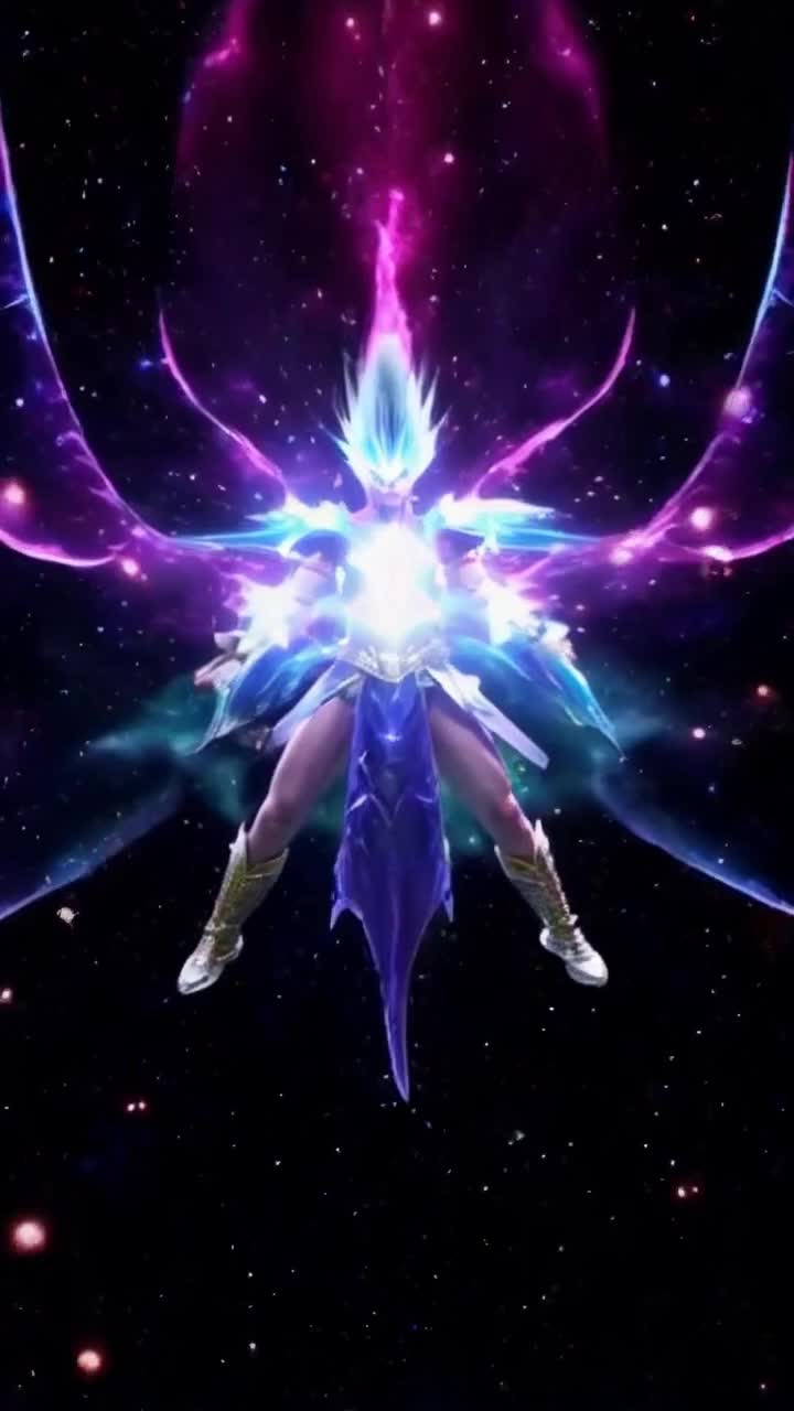 Vibrant warrior with spiky hair radiating energy from the 7th dimension engages in intense training with a celestial angel exuding divine light mastering ancient kung fu energy techniques wielding a shimmering high energy Kundalini sword Ethereal landscape filled with swirling galaxies and luminous auras surrounds them cascading waterfalls of light flowing through ancient stone temples adorned with vibrant symbols of power and wisdom