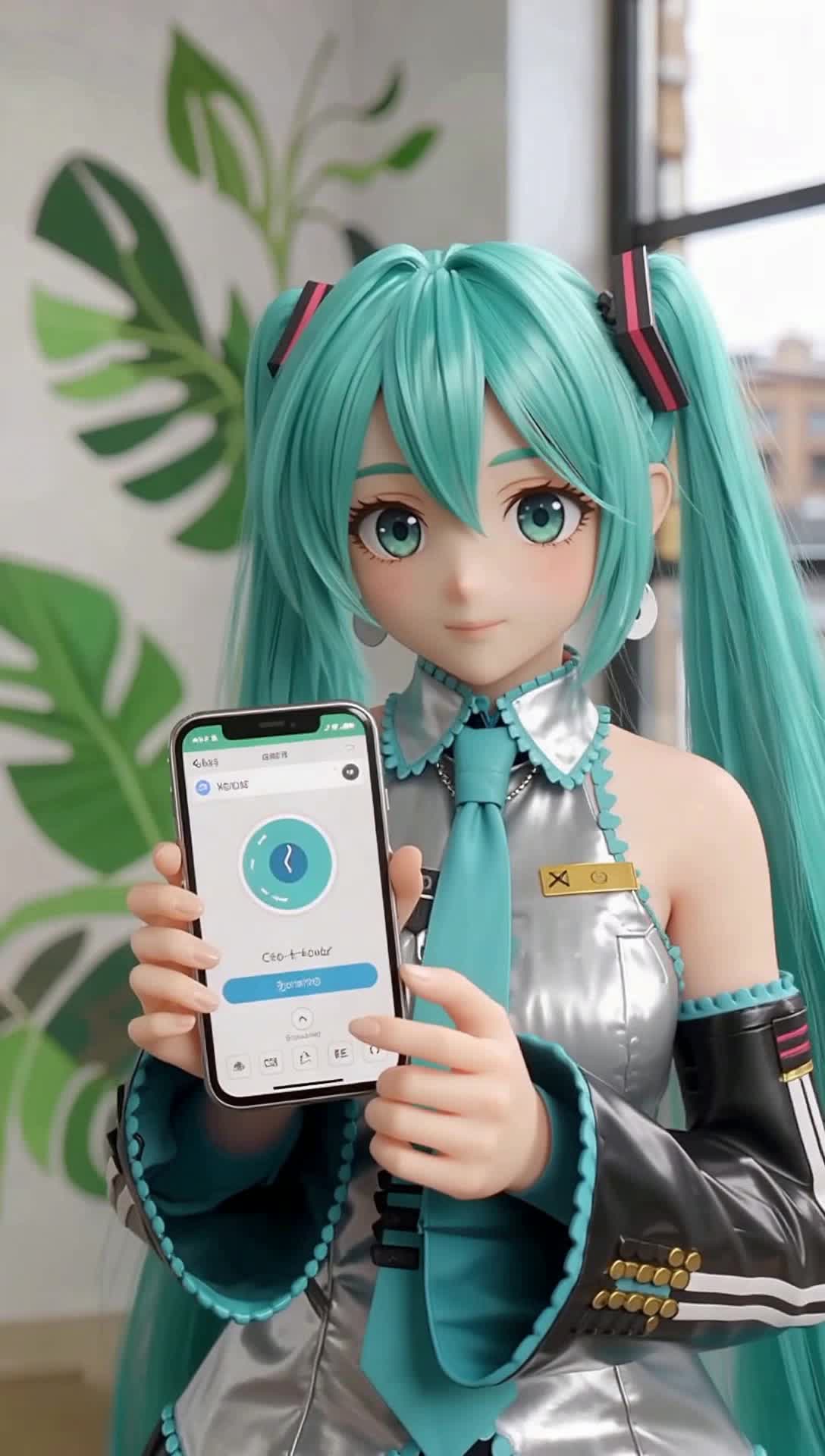 Hatsune Miku showing off a phone app