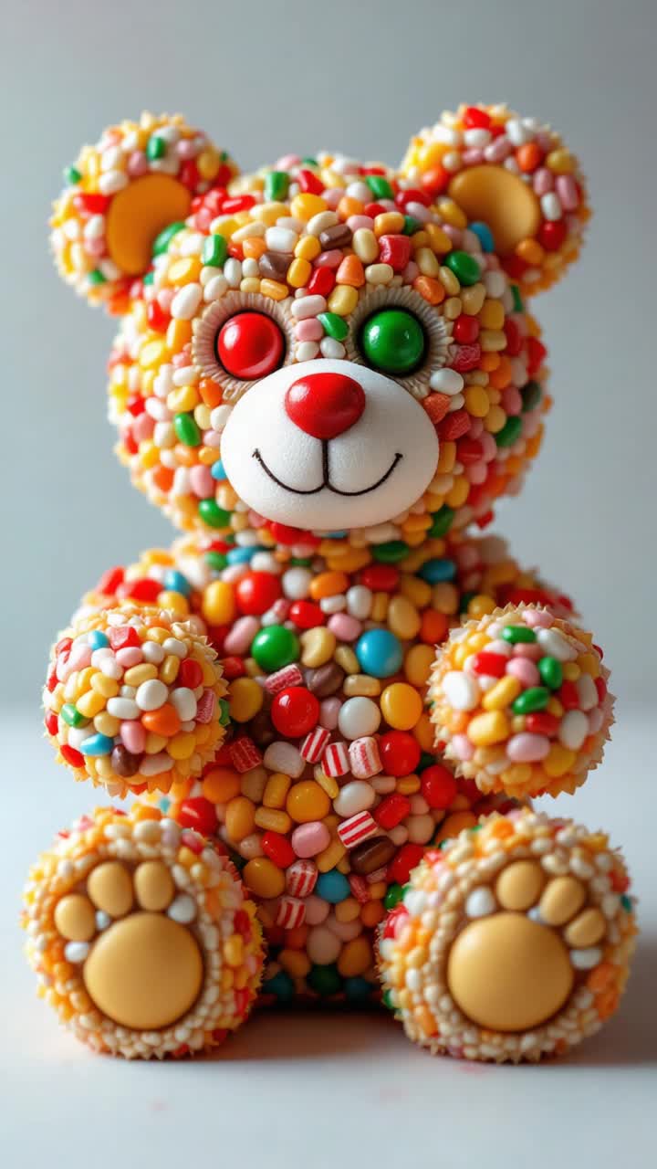 A teddy bear made entirely out of popular candies