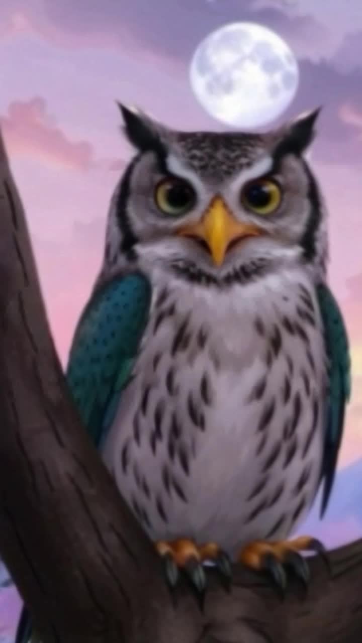 Owl looks startled to one side, hesitates and then files away